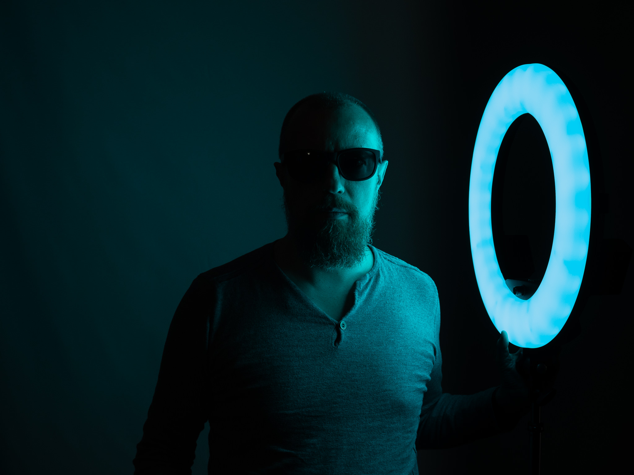 Photo taken with Prismatic Spectra RGB Rainbow LED Ring Light in blue colors