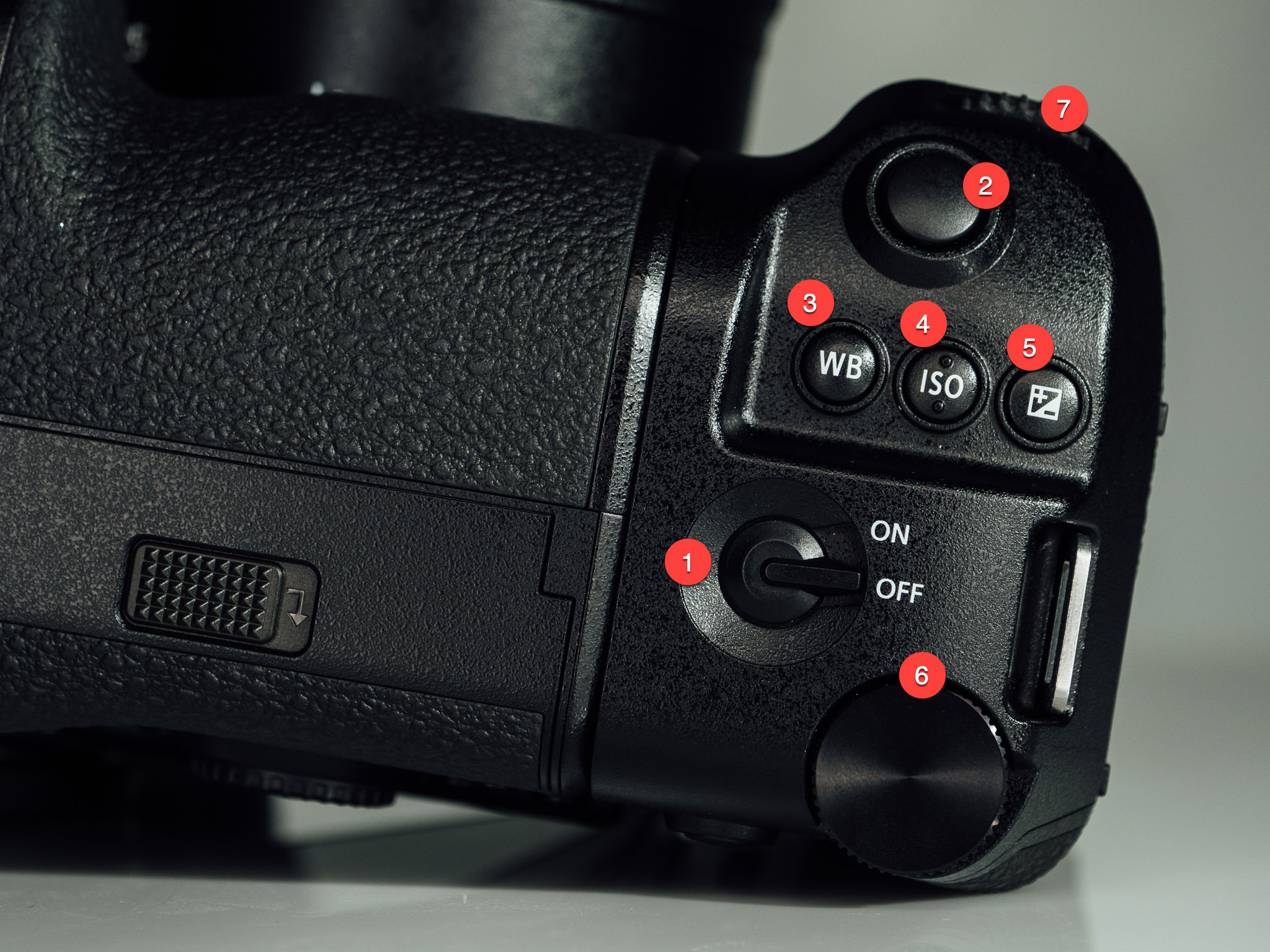 The button layout on the LUMIX BGS1